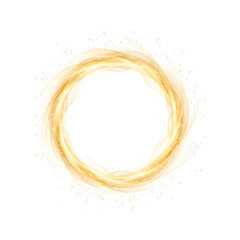 Golden glow round frame with electricity and many shine particles. illustration design.