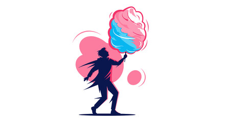 Man holding colorful cotton candy at a fair celebration  