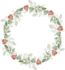 Fototapeta premium Watercolor wreath with green leaves, elegant botanical circle frame, hand-painted foliage design for invitations, cards and natural decor
