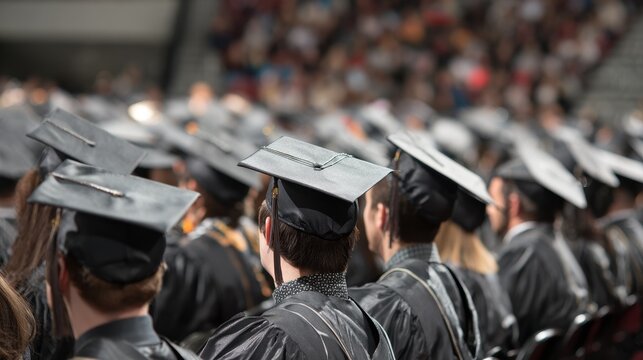 University graduates celebrate their achievements during a graduation ceremony while wearing traditional caps and gowns