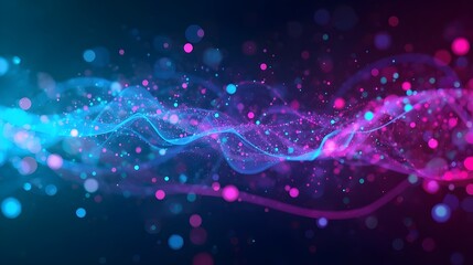 Fototapeta premium Futuristic glowing waves of blue and pink light intertwine in a digital space,