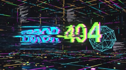 Futuristic digital glitch error message in vibrant pixelated 3D neon glowing colors - Powered by Adobe