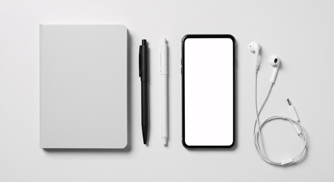 Clean Desk Flatlay Mockup with Tech and Stationery