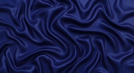 Fototapeta premium Luxurious dark blue silk fabric with elegant folds and waves.