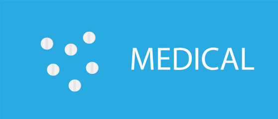 medical text, pills, on a blue background,
