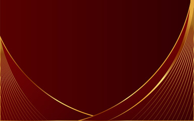 Elegant red background with curved golden layers and shadows giving a modern luxury effect.