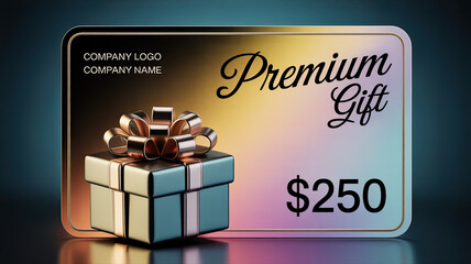 - Gift card with wrapped present in gradient colors &ndash; premium gift