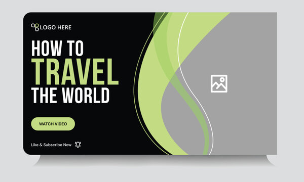 Customizable vector youtube tutorial thumbnail banner template design, travel guide vector eps video thumbnail banner design