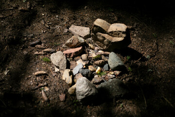 Rocks in the forest. An altar made of stones. Beautiful use of natural materials.