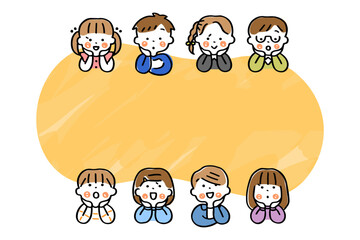 頬杖をつくこどもたちとタイトルフレーム②水彩風