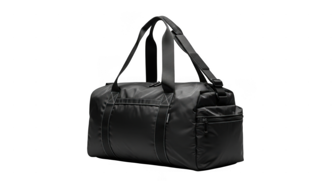 Black duffel bag isolated on transparent background