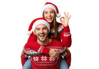 Happy couple in Christmas concept isolated on white