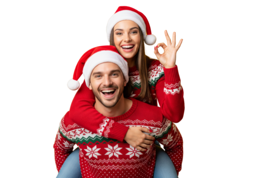 Happy couple in Christmas concept isolated on white - Powered by Adobe