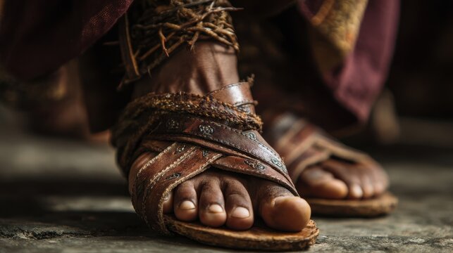 Shoes made from natural materials worn by a person during a cultural event in a traditional setting