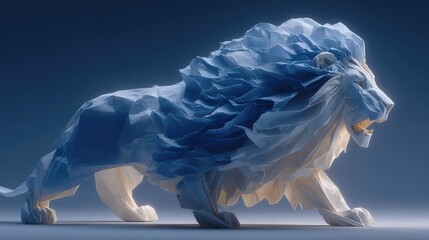 photorealistic paper crane, caught in the middle of refolding itself into the shape of a powerful lion, origami metamorphosis, business model adaptation 