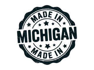 A black and white seal indicating 'Made in Michigan' with stars.