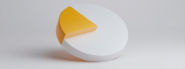 Abstract 3D donut chart with single golden segment raised from the structure. Concept of leadership, success, financial growth, and business innovation. banner 