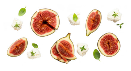 Fresh fig slices isolated on transparent background