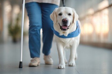 Service dog assisting elderly woman in medical environment intimate scene of support and care