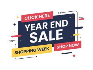 Fototapeta premium Promotional graphic announces a year-end sale with a 'click here' and 'shop now' call to action.