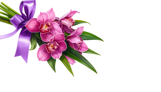 Beautiful red and pink tropical orchid flowers isolated on watercolor on white background