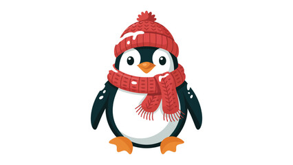 Charming Penguin in Winter Attire: A delightful penguin, adorned in a vibrant winter hat and scarf, stands as a charming symbol of winter and joy. The illustration evokes warmth and festive cheer.