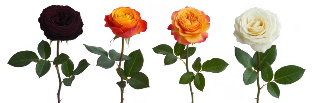Dark orange yellow and white roses isolated on a transparent background