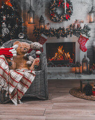 christmas fireplace in the living room