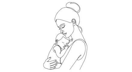 Emotional bond illustration a continuous one line drawing of a mother tenderly cradling her newborn baby, symbolizing love and new life with a single flowing stroke