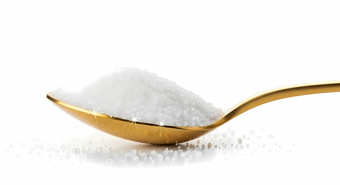Golden Spoon of Sugar Isolated on White Background