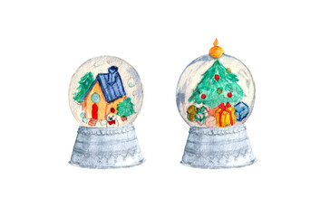 Two snow globes (silver)