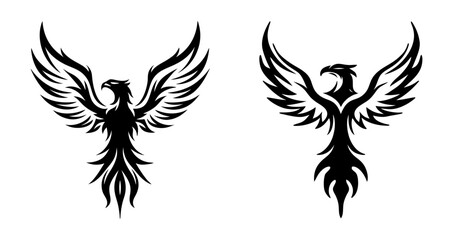 Obraz premium Symbolic phoenix designs featuring two mythical birds rising with flaring wings and tails