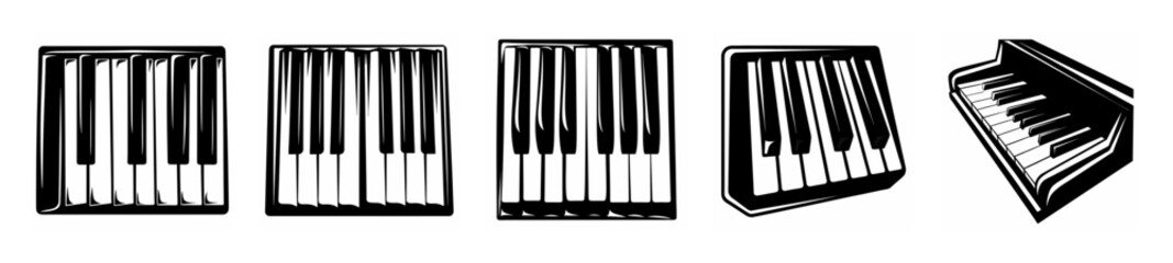 Naklejka premium Collection of artistic piano keyboard keys rendering various angles and styles for musical inspiration