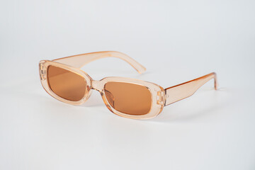 Sunglasses and glasses sale concept. Trendy sunglasses on white background.