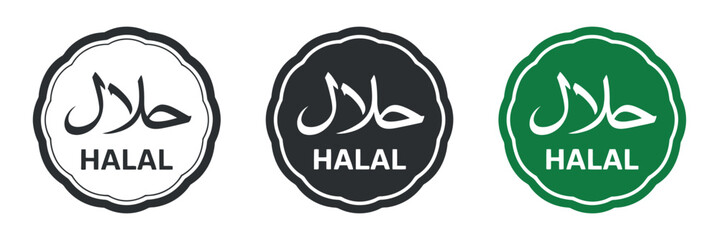 Set of Halal Food Label with Arabic Text for Certification of Islamic Dietary Compliance Isolated on Transparent Background