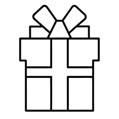 Outline icon of a simple gift box with a decorative bow on top