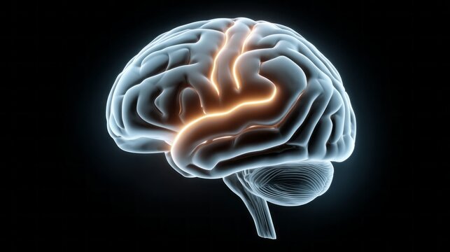 A brain with a yellow line running through it