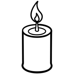 Outline drawing of a lit candle with a burning flame, simple icon