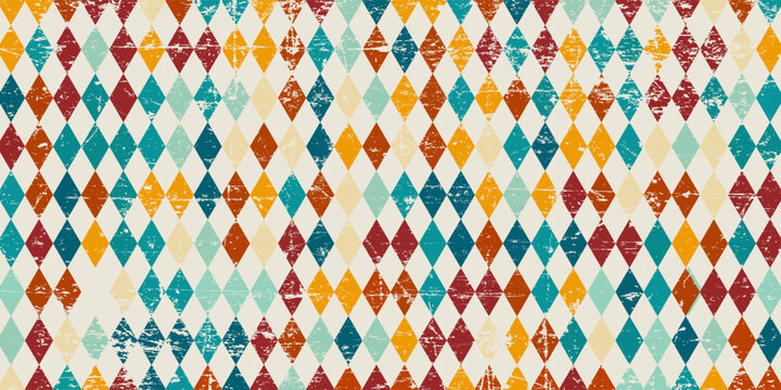 Colorful diamond pattern with vintage distressed texture, perfect for retro design, geometric projects, textiles, and decorative backgrounds.Eps10