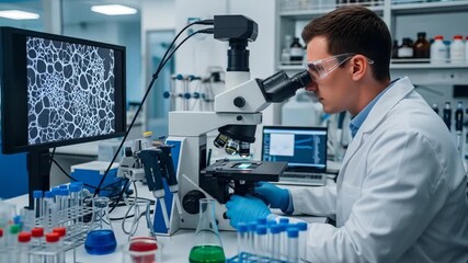 Dedicated scientist conducting advanced research with microscope in laboratory - Powered by Adobe