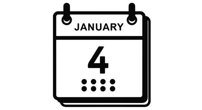 Calendar icon showing January 4th date, black and white.