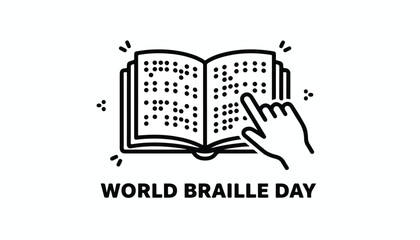 World Braille Day illustration with open book and hand reading.