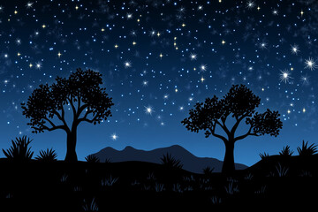 Star trails weaving through the silhouettes of Joshua trees in the desert  