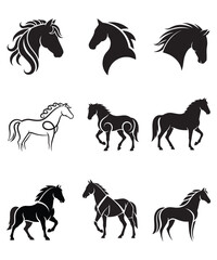 Elegant Horse Silhouette Vector Set for Modern Logo Design.