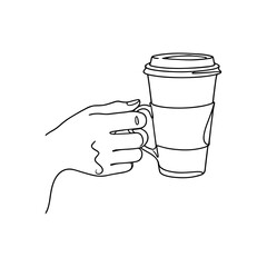 Hand Holding Coffee Cup One Line Art
