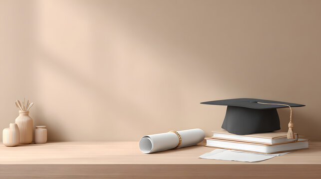 graduation cap and scroll on books. It is a symbol of achievement, education, and academic success