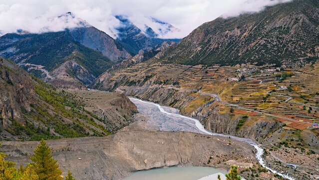 Scenic View of Tanki Manang Village and Gangapurna Lake from Chongkor Viewpoint
