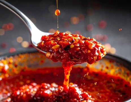 red sambal on a spoon