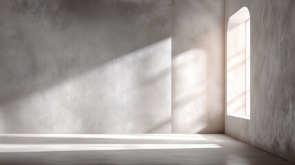 abstract. minimalistic background for product presentation. walls in  large empty room. can full of sunlight. Loft wall or minimalist wall. Shadow, light from windows to plaster wall.
