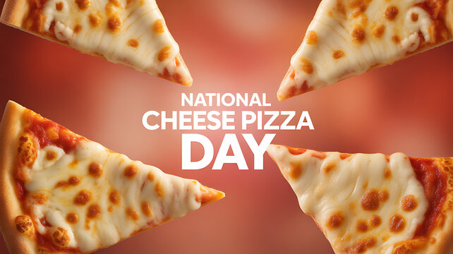 National Cheese Pizza Day celebration with slices of cheese pizza in motion against a warm background